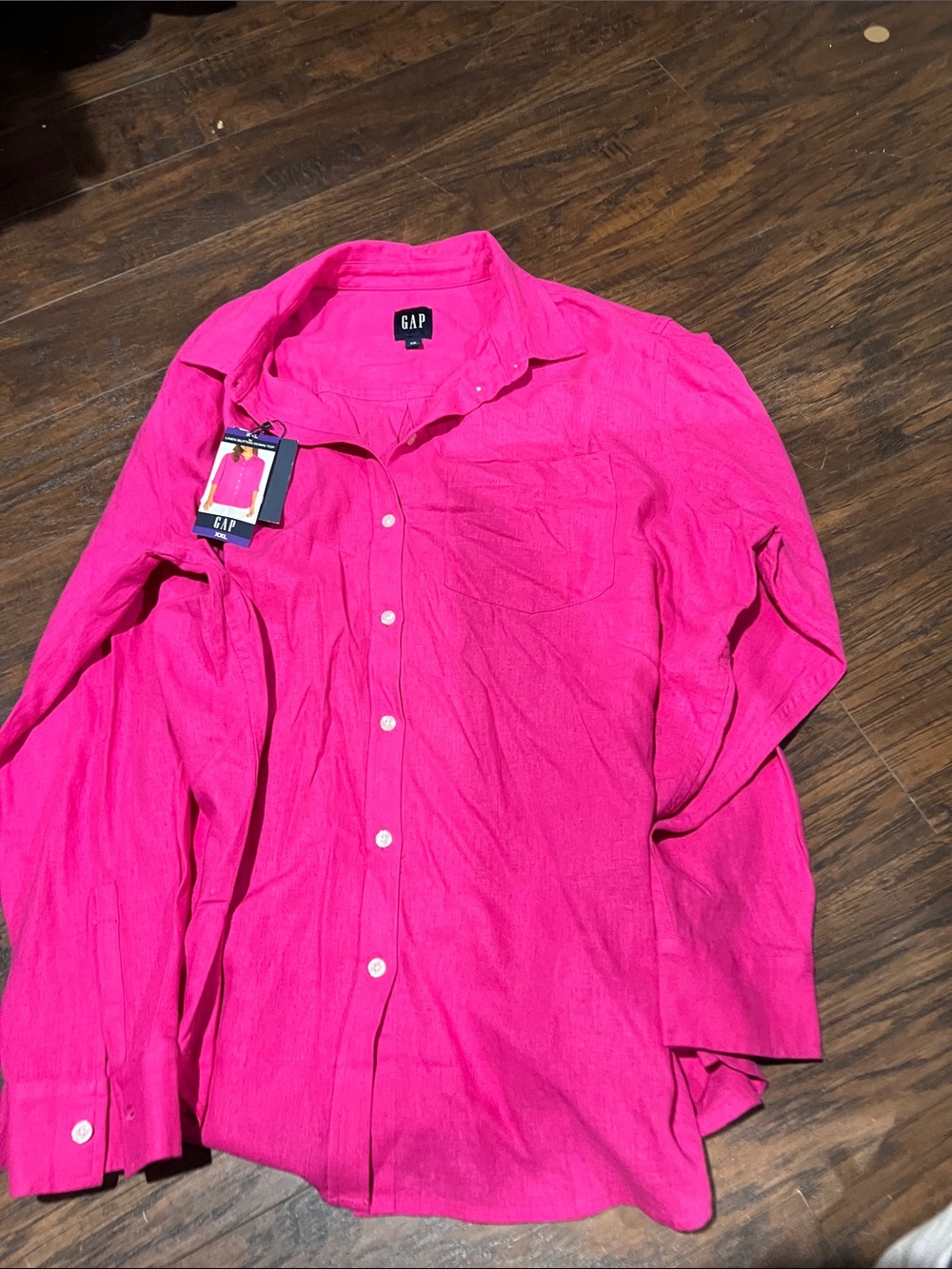 GAP Men's Hot Pink Long-Sleeve Button-Down Shirt